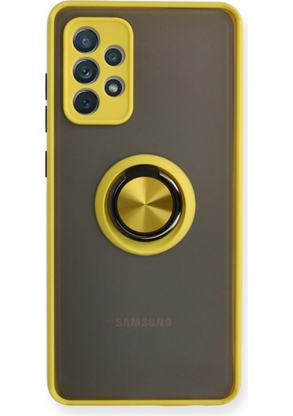 Samsung Galaxy A52S Kılıf Standlı Yüzüklü Buzlu Tasarım Arka Kapak - Sarı