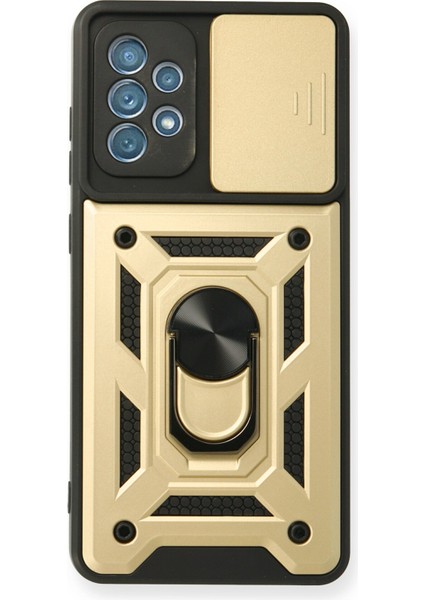 Samsung Galaxy A32 Kılıf Kamera Korumalı Sürgülü Yüzüklü Armor Military Zırh Tank - Gold