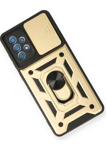 Samsung Galaxy A32 Kılıf Kamera Korumalı Sürgülü Yüzüklü Armor Military Zırh Tank - Gold modelleri