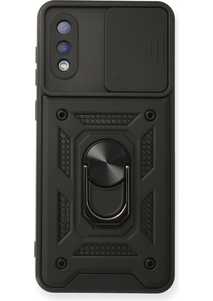 Samsung Galaxy A02 Kılıf Kamera Korumalı Sürgülü Yüzüklü Armor Military Zırh Tank - Siyah