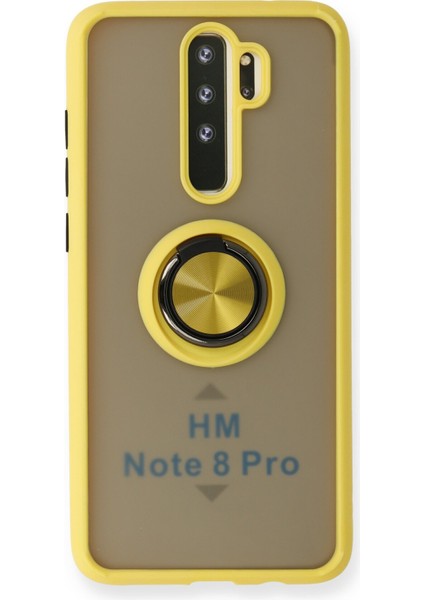 Xiaomi Redmi Note 8 Pro Kılıf Standlı Yüzüklü Buzlu Tasarım Arka Kapak - Sarı