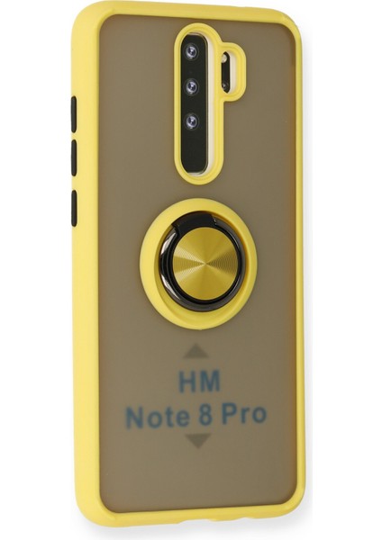 Xiaomi Redmi Note 8 Pro Kılıf Standlı Yüzüklü Buzlu Tasarım Arka Kapak - Sarı