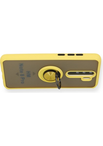 Xiaomi Redmi Note 8 Pro Kılıf Standlı Yüzüklü Buzlu Tasarım Arka Kapak - Sarı