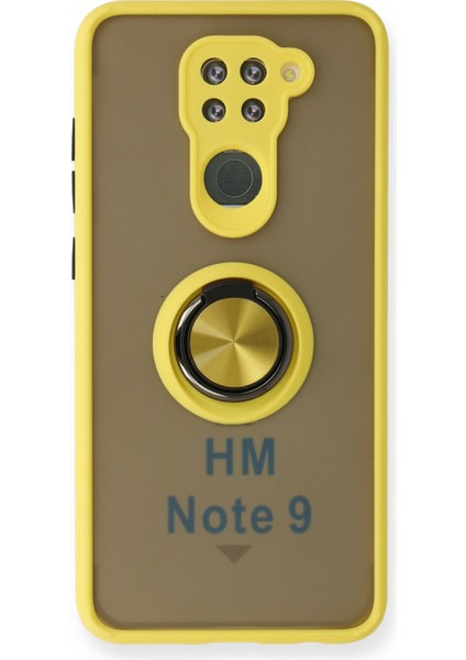Xiaomi Redmi Note 9 Kılıf Standlı Yüzüklü Buzlu Tasarım Arka Kapak - Sarı