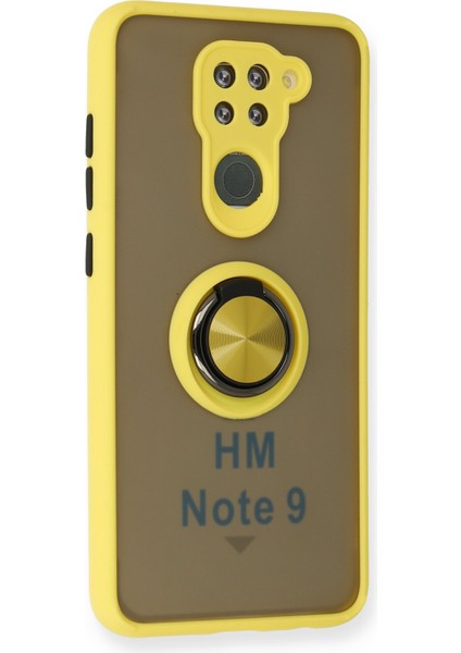 Xiaomi Redmi Note 9 Kılıf Standlı Yüzüklü Buzlu Tasarım Arka Kapak - Sarı