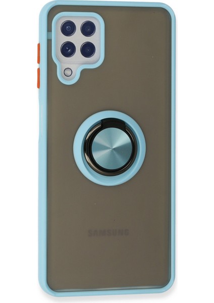 Samsung Galaxy M32 Kılıf Standlı Yüzüklü Buzlu Tasarım Arka Kapak - Buz Mavi modelleri