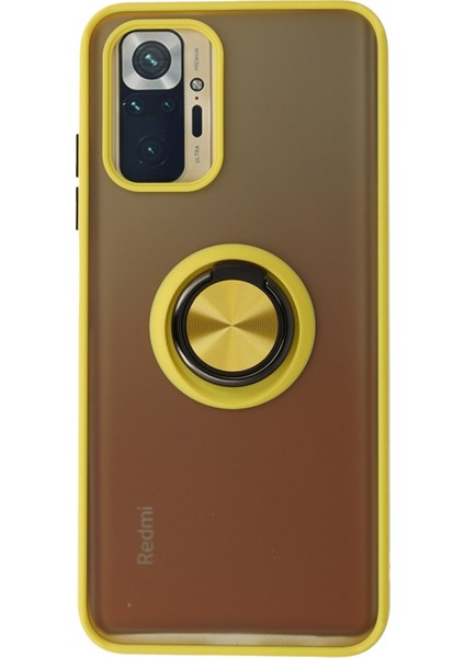 Xiaomi Redmi Note 10 Kılıf Standlı Yüzüklü Buzlu Tasarım Arka Kapak - Sarı