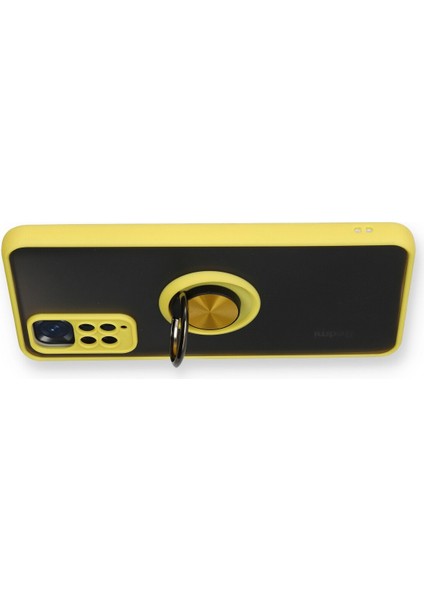 Xiaomi Redmi Note 11 Kılıf Standlı Yüzüklü Buzlu Tasarım Arka Kapak - Sarı