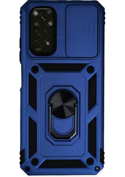 Xiaomi Redmi Note 11 Kılıf Kamera Korumalı Sürgülü Yüzüklü Armor Military Zırh Tank - Lacivert