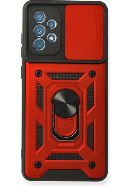 Samsung Galaxy A32 Kılıf Kamera Korumalı Sürgülü Yüzüklü Armor Military Zırh Tank - Kırmızı