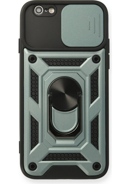 iPhone 6 Kılıf Kamera Korumalı Sürgülü Yüzüklü Armor Military Zırh Tank - Yeşil
