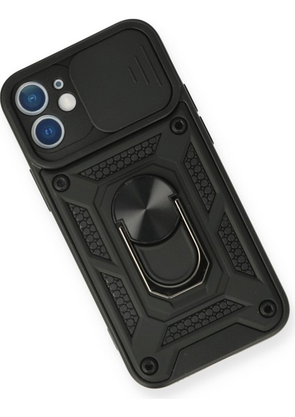 iPhone 12 Kılıf Kamera Korumalı Sürgülü Yüzüklü Armor Military Zırh Tank - Siyah