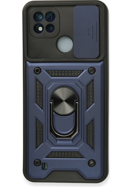 Realme C11 2021 Kılıf Kamera Korumalı Sürgülü Yüzüklü Armor Military Zırh Tank - Lacivert
