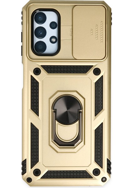 Samsung Galaxy A33 5g Kılıf Kamera Korumalı Sürgülü Yüzüklü Armor Military Zırh Tank - Gold