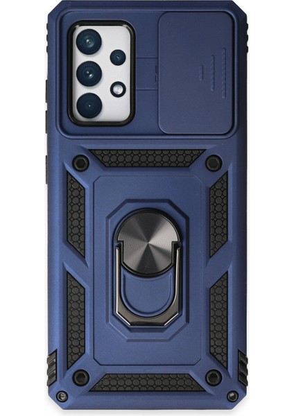 Samsung Galaxy A72 Kılıf Kamera Korumalı Sürgülü Yüzüklü Armor Military Zırh Tank - Lacivert