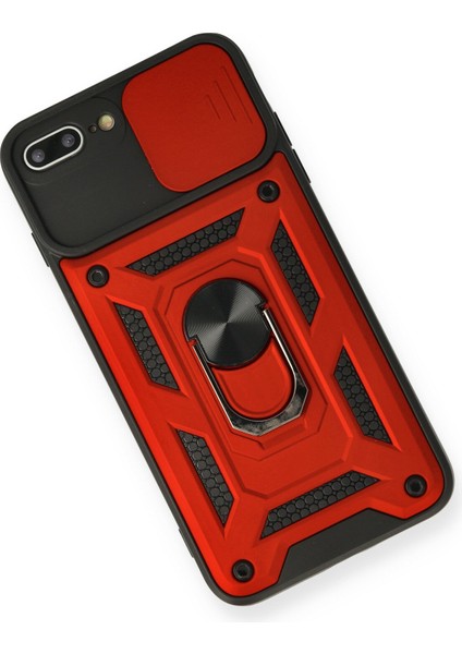 iPhone 8 Plus Kılıf Kamera Korumalı Sürgülü Yüzüklü Armor Military Zırh Tank - Kırmızı modelleri
