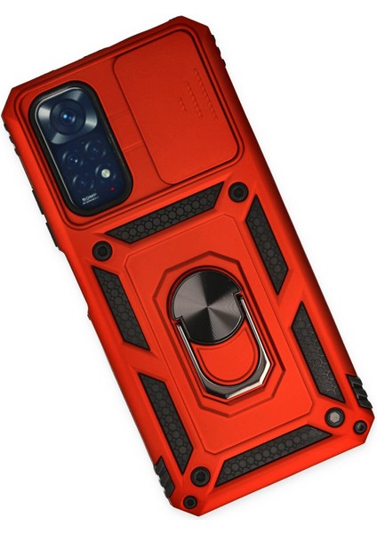 Xiaomi Redmi Note 11 Kılıf Kamera Korumalı Sürgülü Yüzüklü Armor Military Zırh Tank - Kırmızı fiyatları