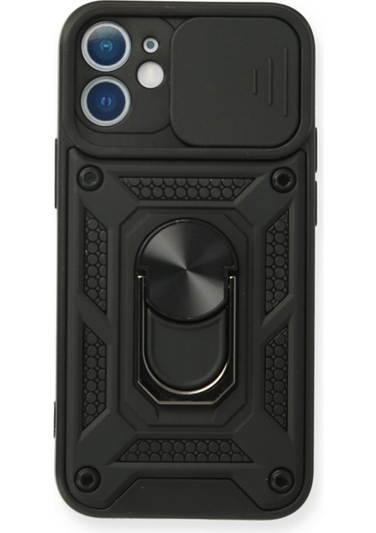 iPhone 11 Kılıf Kamera Korumalı Sürgülü Yüzüklü Armor Military Zırh Tank - Siyah