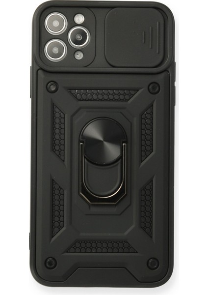 iPhone 11 Pro Max Kılıf Kamera Korumalı Sürgülü Yüzüklü Armor Military Zırh Tank - Siyah