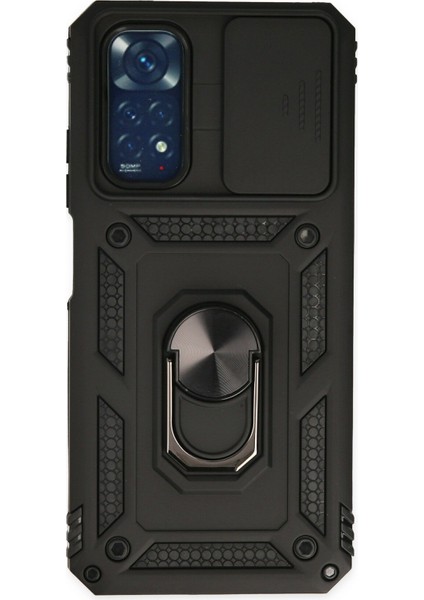 Xiaomi Redmi Note 11S Kılıf Kamera Korumalı Sürgülü Yüzüklü Armor Military Zırh Tank - Siyah