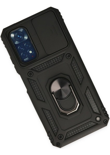 Xiaomi Redmi Note 11S Kılıf Kamera Korumalı Sürgülü Yüzüklü Armor Military Zırh Tank - Siyah