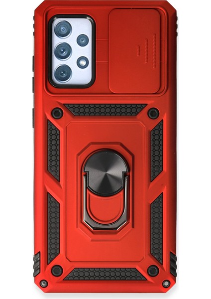 Samsung Galaxy A53 5g Kılıf Kamera Korumalı Sürgülü Yüzüklü Armor Military Zırh Tank - Kırmızı