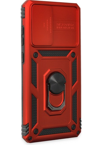 Samsung Galaxy A52S Kılıf Kamera Korumalı Sürgülü Yüzüklü Armor Military Zırh Tank - Kırmızı