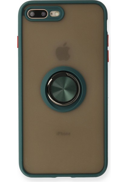 iPhone 8 Plus Kılıf Standlı Yüzüklü Buzlu Tasarım Arka Kapak - Yeşil