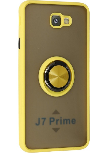 Samsung Galaxy J7 Prime Kılıf Standlı Yüzüklü Buzlu Tasarım Arka Kapak - Sarı fiyatları