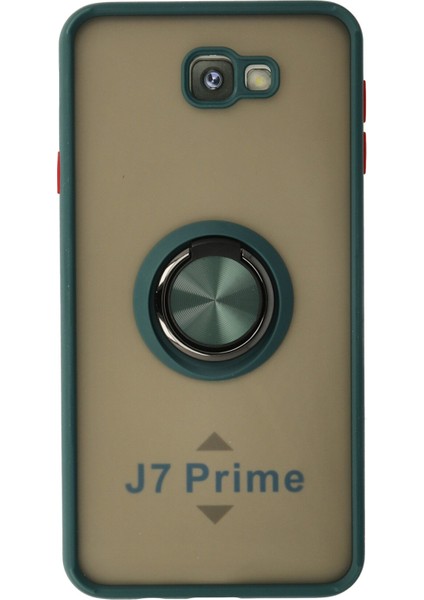 Samsung Galaxy J7 Prime Kılıf Standlı Yüzüklü Buzlu Tasarım Arka Kapak - Yeşil