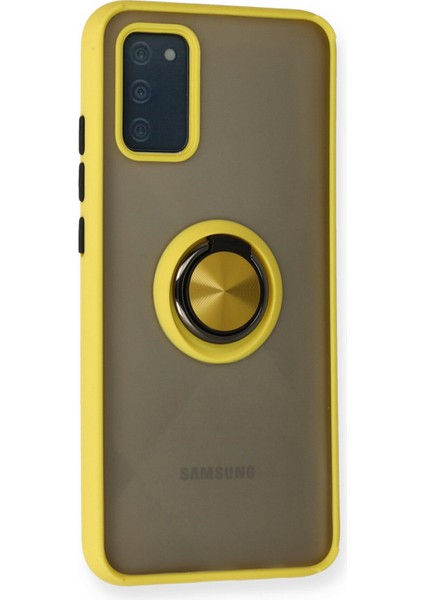 Samsung Galaxy A02S Kılıf Standlı Yüzüklü Buzlu Tasarım Arka Kapak - Sarı fiyatları