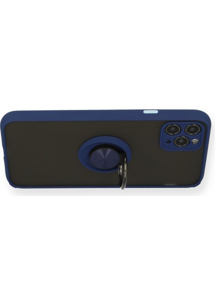 iPhone 11 Pro Kılıf Standlı Yüzüklü Buzlu Tasarım Arka Kapak - Lacivert