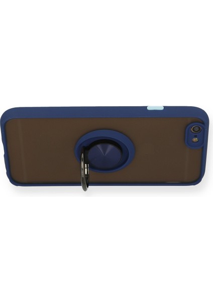 iPhone 6 Kılıf Standlı Yüzüklü Buzlu Tasarım Arka Kapak - Lacivert modelleri