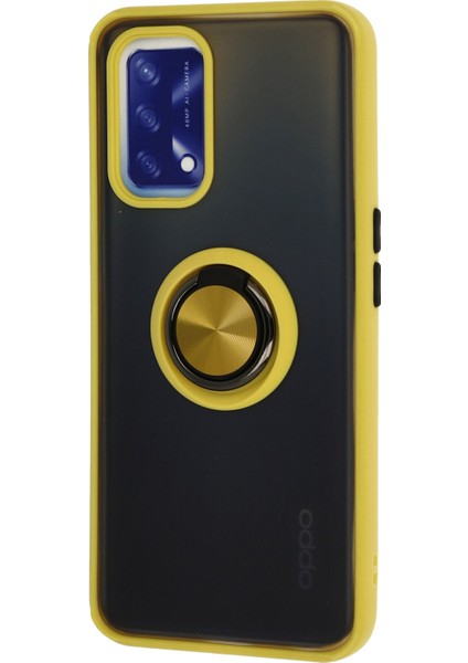 Oppo A74 4g Kılıf Standlı Yüzüklü Buzlu Tasarım Arka Kapak - Sarı fiyatları