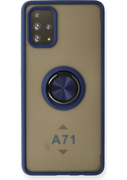 Samsung Galaxy A71 Kılıf Standlı Yüzüklü Buzlu Tasarım Arka Kapak - Lacivert