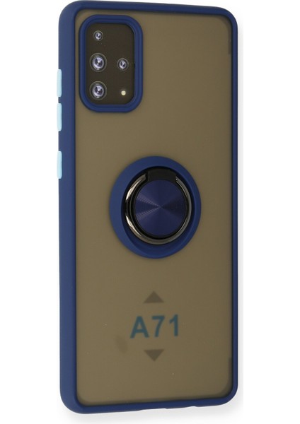 Samsung Galaxy A71 Kılıf Standlı Yüzüklü Buzlu Tasarım Arka Kapak - Lacivert fiyatları