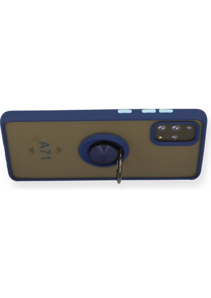 Samsung Galaxy A71 Kılıf Standlı Yüzüklü Buzlu Tasarım Arka Kapak - Lacivert modelleri