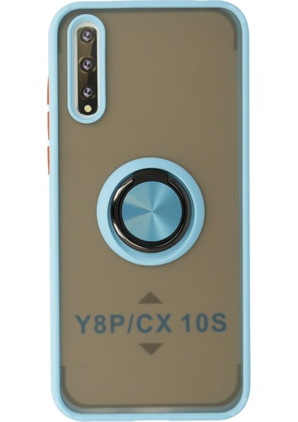 Huawei Y8P Kılıf Standlı Yüzüklü Buzlu Tasarım Arka Kapak - Buz Mavi