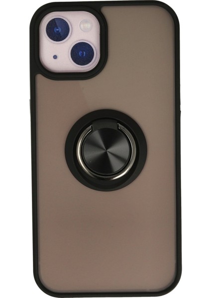 iPhone 13 Kılıf Standlı Yüzüklü Buzlu Tasarım Arka Kapak - Siyah