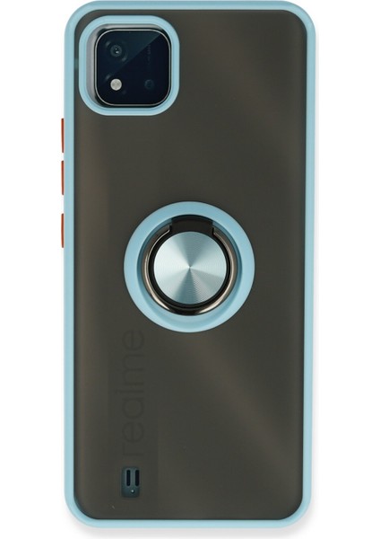 Realme C11 2021 Kılıf Standlı Yüzüklü Buzlu Tasarım Arka Kapak - Buz Mavi