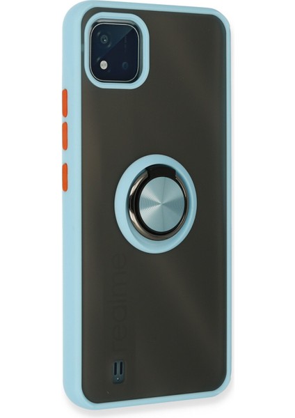 Realme C11 2021 Kılıf Standlı Yüzüklü Buzlu Tasarım Arka Kapak - Buz Mavi modelleri