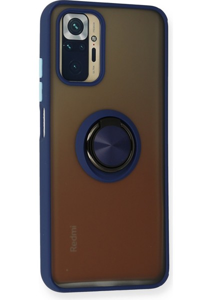 Xiaomi Redmi Note 10S Kılıf Standlı Yüzüklü Buzlu Tasarım Arka Kapak - Lacivert