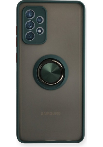 Samsung Galaxy A52 Kılıf Standlı Yüzüklü Buzlu Tasarım Arka Kapak - Yeşil