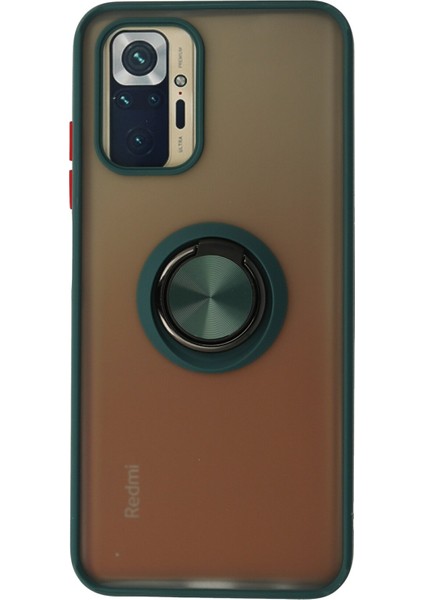 Xiaomi Redmi Note 10 Kılıf Standlı Yüzüklü Buzlu Tasarım Arka Kapak - Yeşil