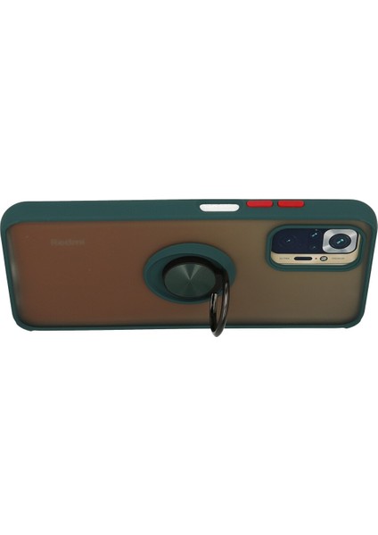 Xiaomi Redmi Note 10 Kılıf Standlı Yüzüklü Buzlu Tasarım Arka Kapak - Yeşil
