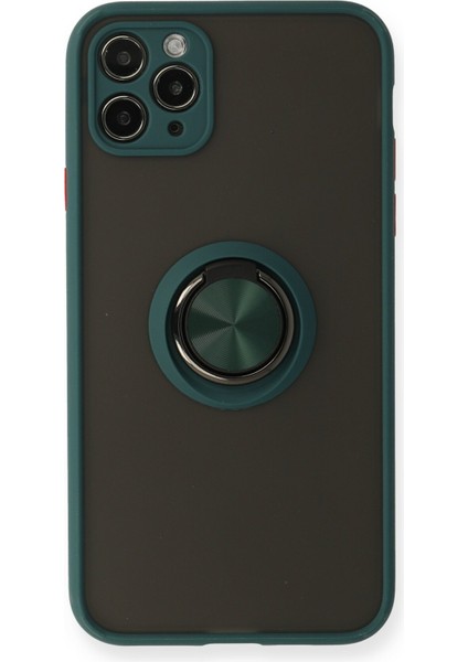 iPhone 11 Pro Kılıf Standlı Yüzüklü Buzlu Tasarım Arka Kapak - Yeşil