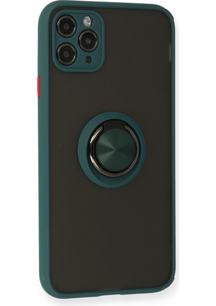 iPhone 11 Pro Kılıf Standlı Yüzüklü Buzlu Tasarım Arka Kapak - Yeşil