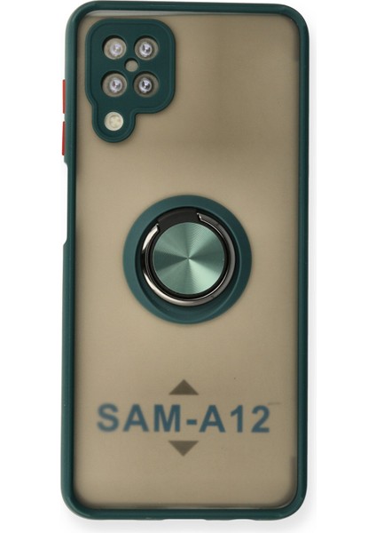 Samsung Galaxy A12 Kılıf Standlı Yüzüklü Buzlu Tasarım Arka Kapak - Yeşil
