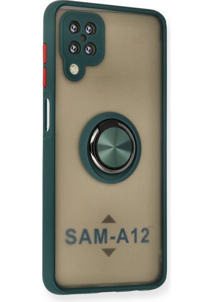 Samsung Galaxy A12 Kılıf Standlı Yüzüklü Buzlu Tasarım Arka Kapak - Yeşil fiyatları