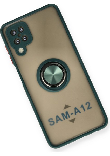 Samsung Galaxy A12 Kılıf Standlı Yüzüklü Buzlu Tasarım Arka Kapak - Yeşil modelleri